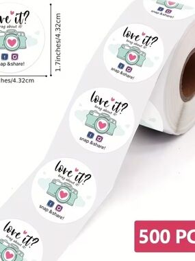 500 Snap & Share! Round Sticker Labels - Mint & Pink NEW
